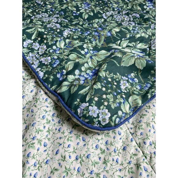 Vtg Laura Ashley Bramble Berry Green Floral Full / Queen Reversible Comforter - Picture 6 of 8